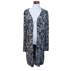 NEW BELLE‎ KIM GRAVEL Cardigan Sweater M Animal Print Snake Python Office Career